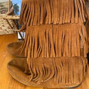 Minnetonka fringe high boots